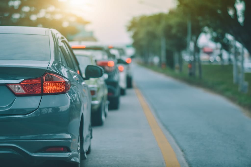 Cars lined up for a graduation parade