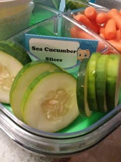 Cucumber slices to represent sea cucumbers for an ocean party