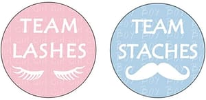 Team staches or lashes 2 inch stickers for gender reveal
