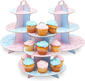 gender reveal cupcake tower display