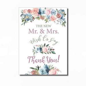 dusty blue and pink floral on a wedding thank you note