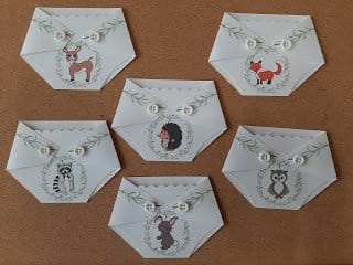 Diaper shaped gift card holder with woodland animals