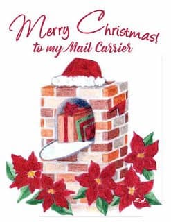 Holiday Thank you Card for Mailman with brick mailbox and poinsettias 