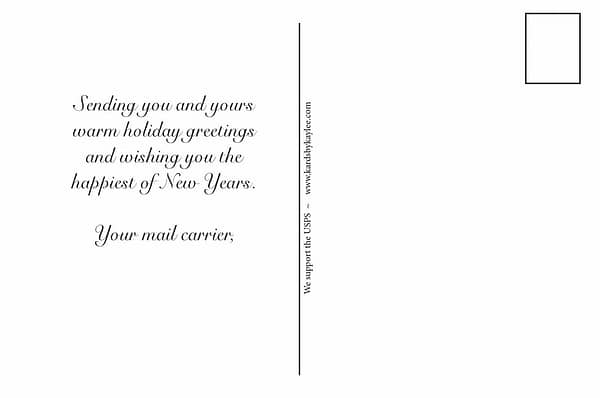 Backside of mail carrier christmas card with verse