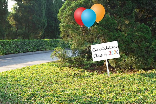 Graduation yard sign with balloons