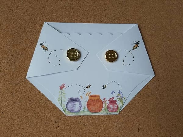 diaper shaped gift card holder with bees and honeypots
