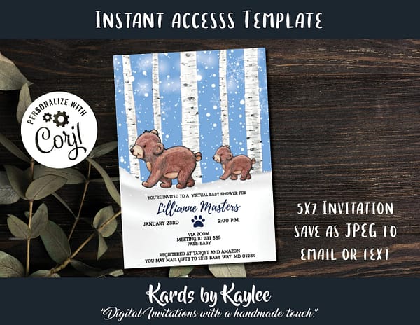 Bear virtual baby shower invitations