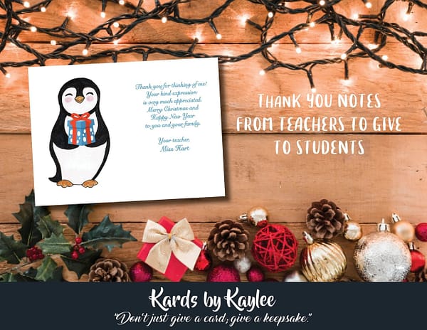 Penguin christmas thank you note from teacher