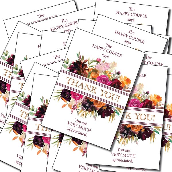 pile of 50 fall floral wedding thank you notes