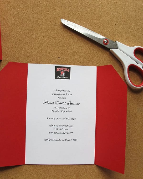 handmade red gown invitation for graduation