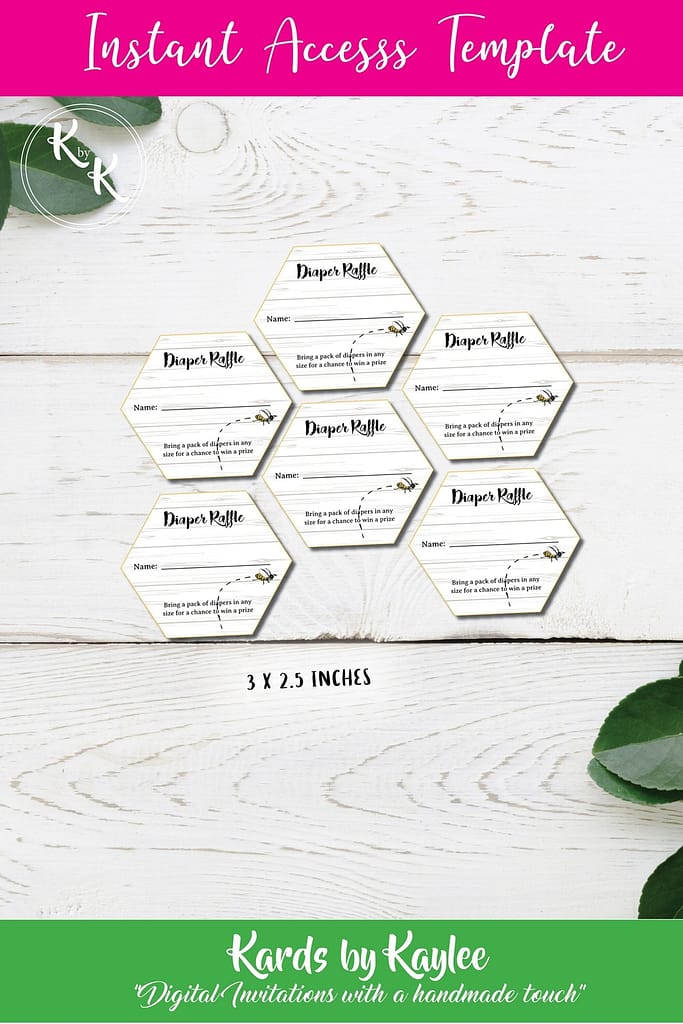 honeycomb shaped diaper raffle tickets with a buzzing bee