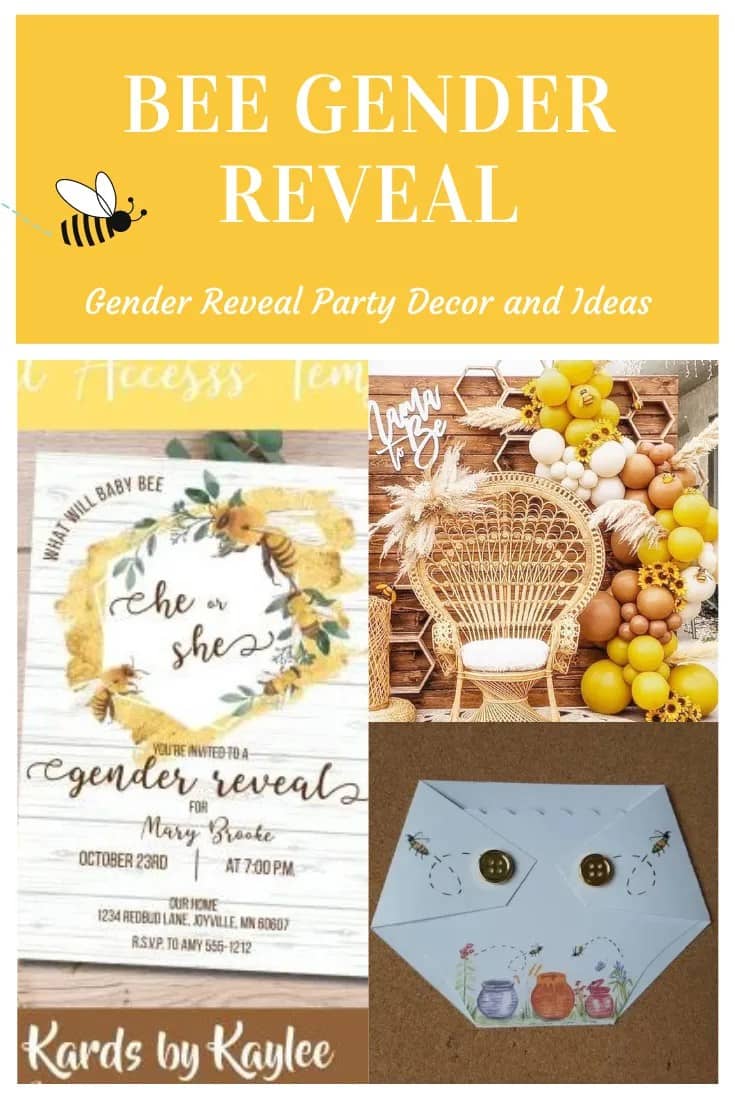collage pin of bee themed gender reveal items